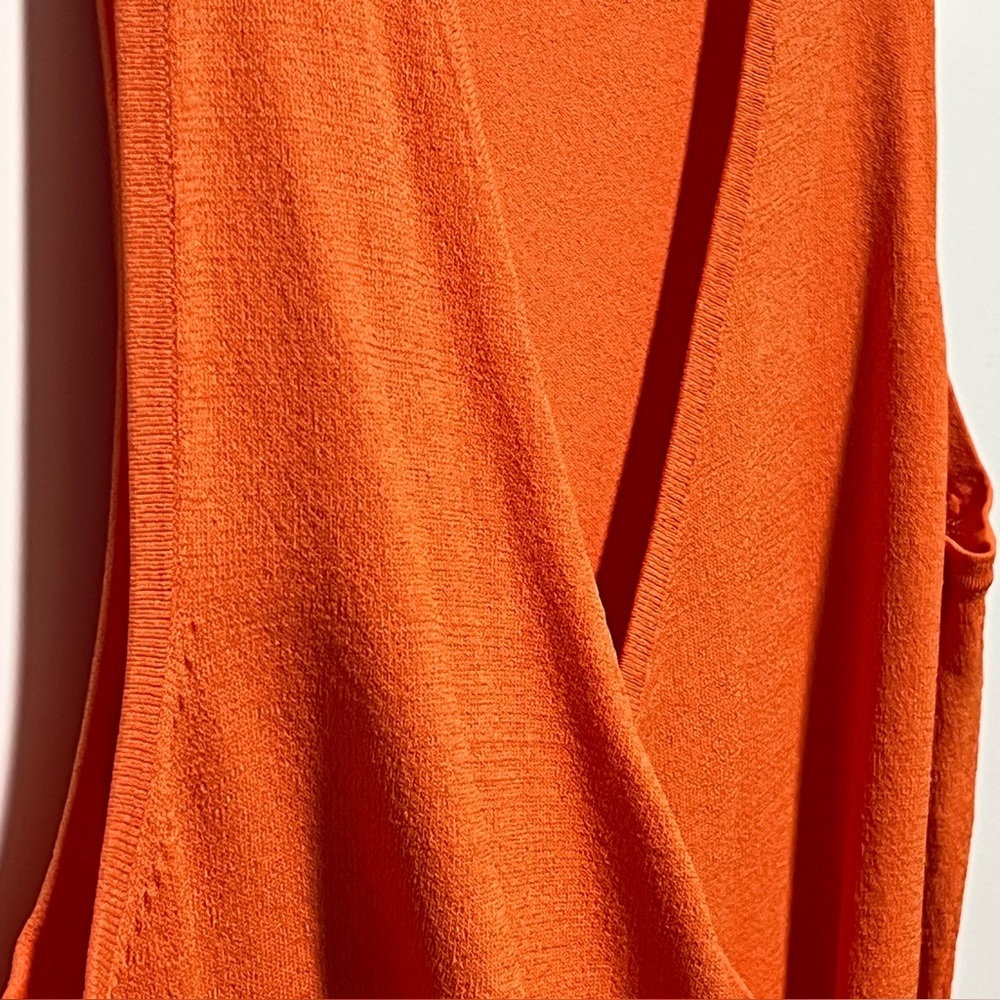 Kate Hill Vibrant versatile Orange Sleeveless ruched faux-wrap V-neck blouse - Picture 2 of 5